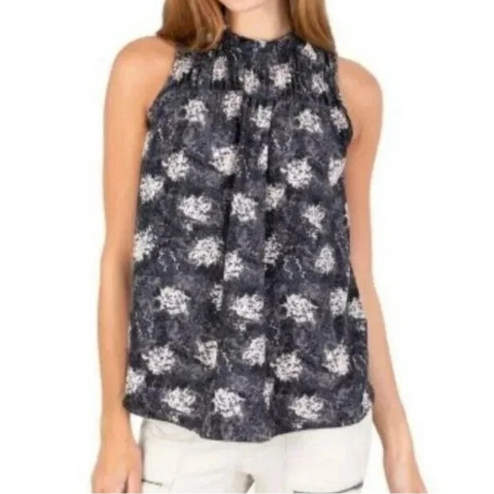 Joie Gray Multicolor Baltic Print Sleeveless High Neck Blouse
